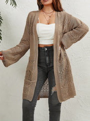 Casual Cardigan Solid Jacquard Long Sleeve Open Front