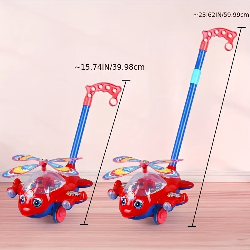 Kids Hand Push Cart Toy Baby Walker Aircraft Cart with Bell Sound