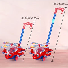 Kids Hand Push Cart Toy Baby Walker Aircraft Cart with Bell Sound