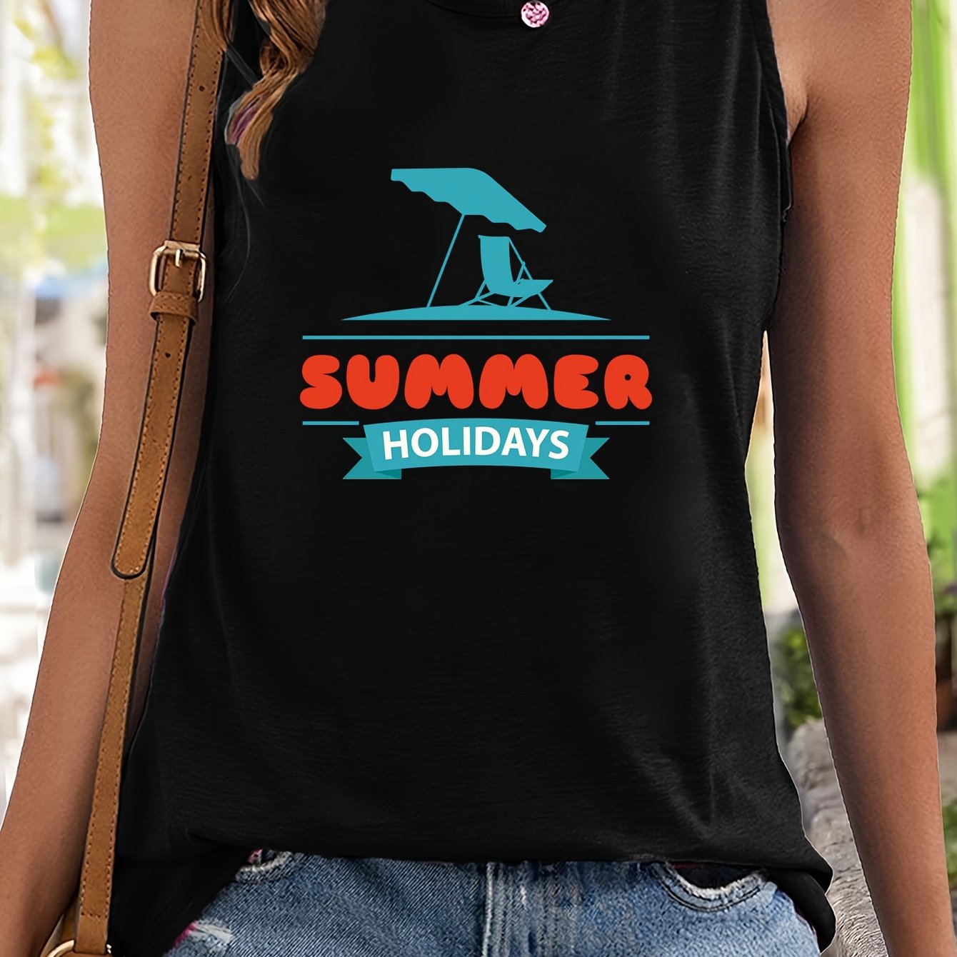 Summer Holiday Letter Pattern Stretchy Sports Vest Women's Activewear
