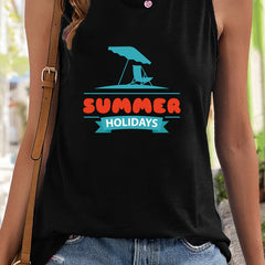 Summer Holiday Letter Pattern Stretchy Sports Vest Women's Activewear