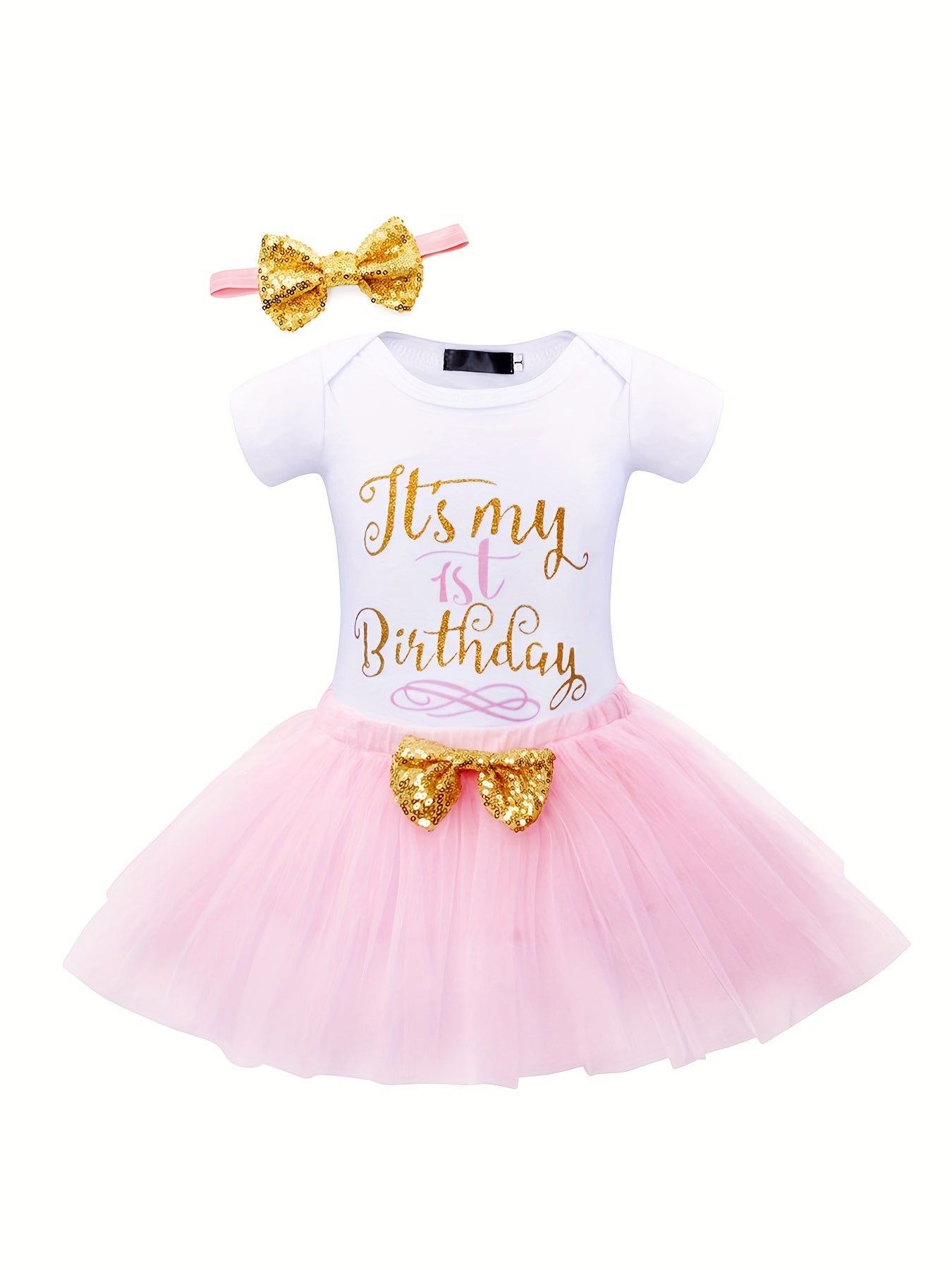 Sweet Party Baby Girls Gown Romper Lace Skirt Hairband 3pcs Set