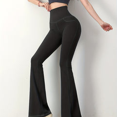 Solid Denim Yoga Pants With Pockets Sports Fitness Flared Leggings
