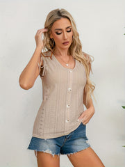 Eyelet Embroidered Tank Top Sleeveless Casual Top For Summer & Spring