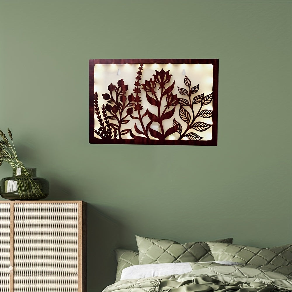 LED Fresh Flowers Green Plants Home Decoration Wooden Signs