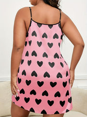 Women's Plus Satin Heart Print Lounge Dress
