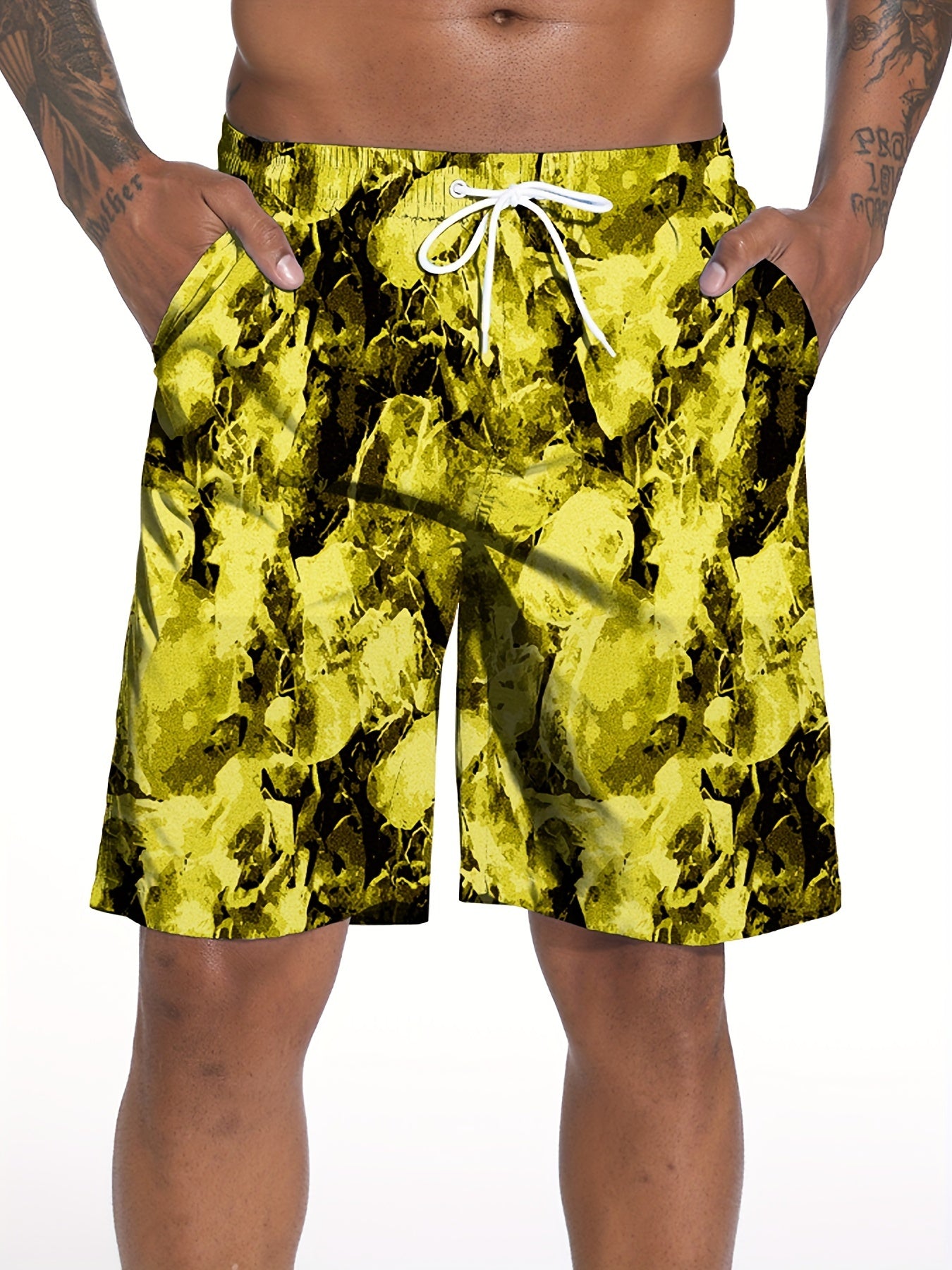 Men's Waterwave Print Swim Trunks Beach Board Shorts