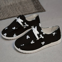 Women's Cartoon Print Canvas Shoes Lightweight Low Top Lace Up Shoes