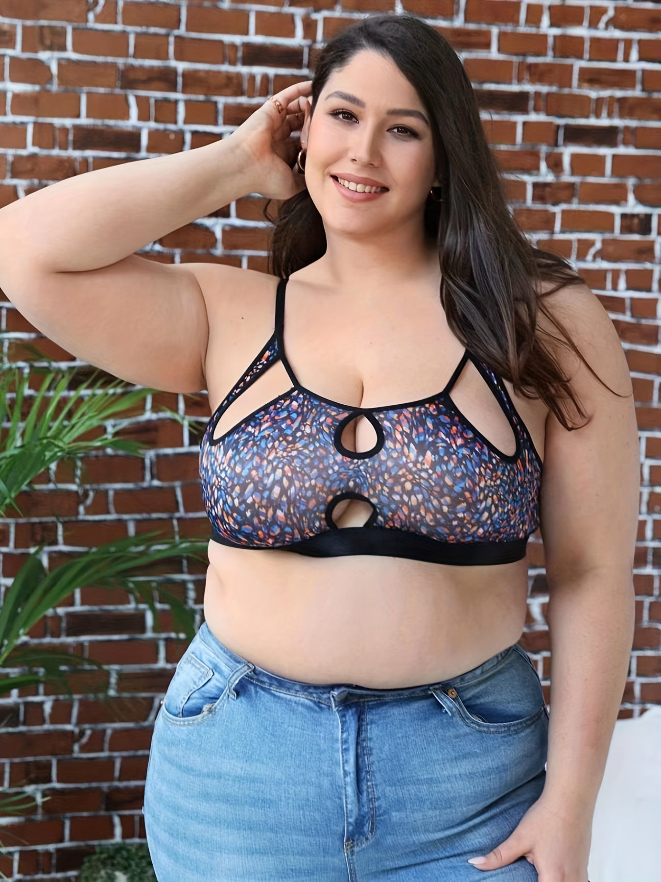 Abstract Print Cut Out Keyhole Bralette