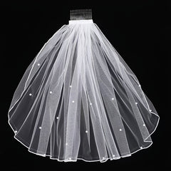 Short Wedding Veil with Pearl & Rhinestone Embellishments