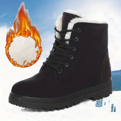 Women's Fleece Ankle Snow Boots Thermal Lace Up Flat Shoes
