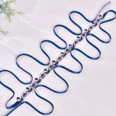 Navy Rhinestone Wedding Sash Beaded Waist Belt Adjustable Fit