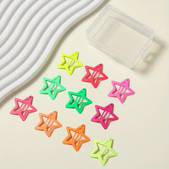 10pcs Fluorescent Star Square Hair Clip Headwear Sweet Hair Accessories