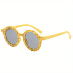 Girls Cartoon Plaid Round Frame Sunglasses UV Protection