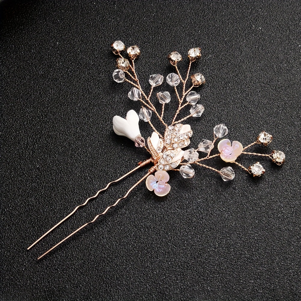 Bridal Hairpin Floral Crystal Rhinestone Hair Comb