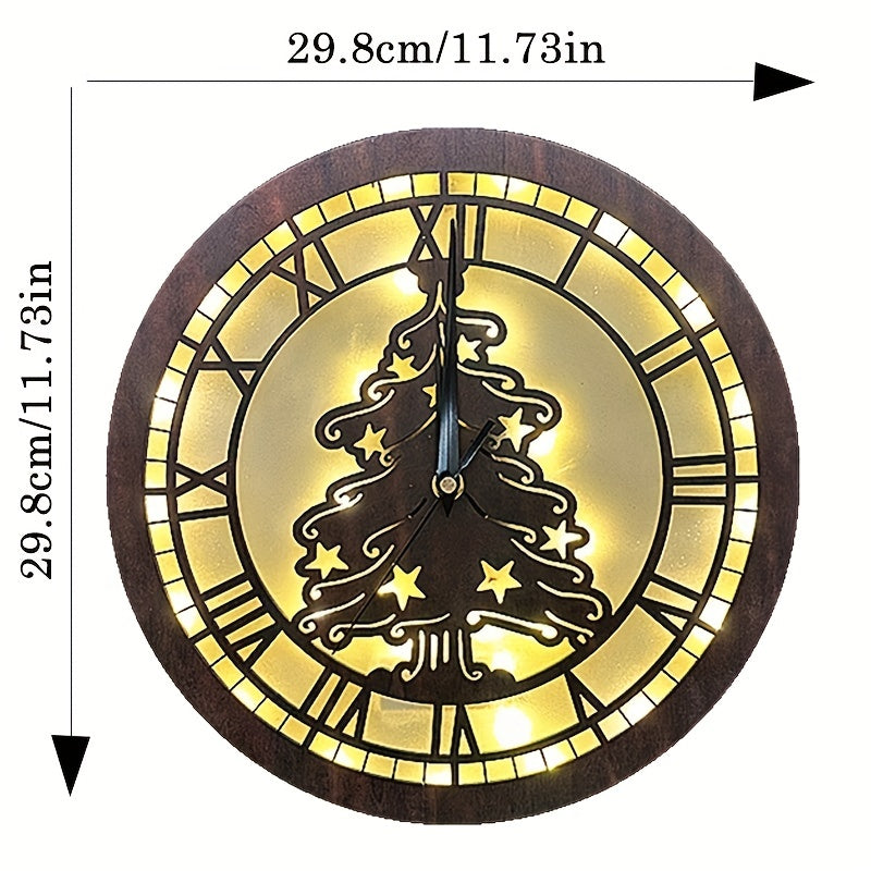 Children's Room LED Wall Clock Lamp Retro Wooden Sign Hanging Lamp