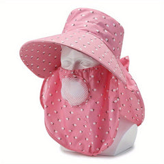 Cotton Sun Hat With Neck Gaiter Pink UV Protection