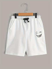 3pcs Smiling Print Boys Quick Drying Shorts for Summer Outdoor