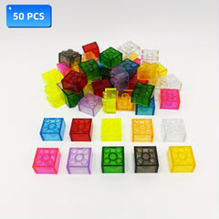 50pcs Multicolor Transparent Blocks for 2 x 2 Studs Hole Building Bricks