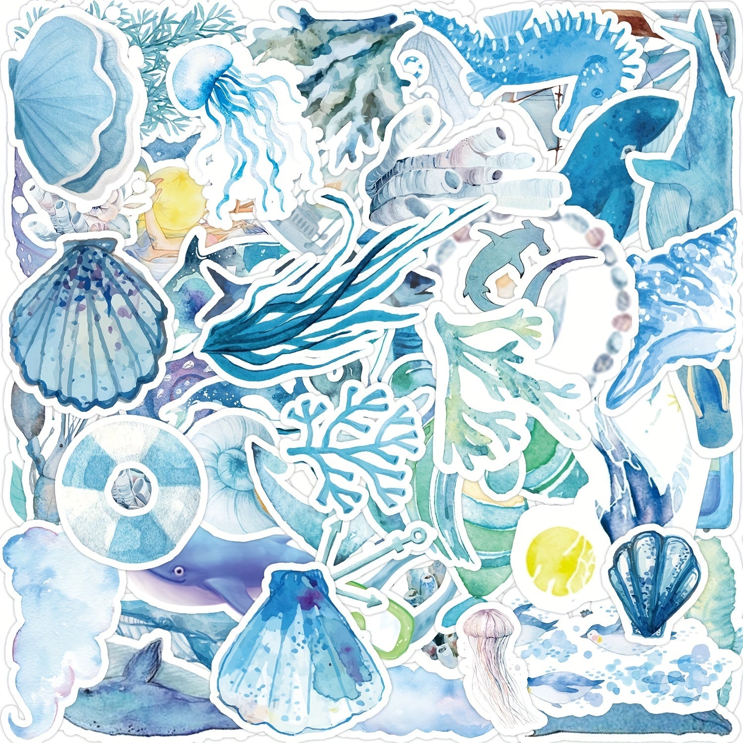 50pcs Sea Ocean Stickers Waterproof Vinyl Decals for Water Bottle Laptop Hydrofl