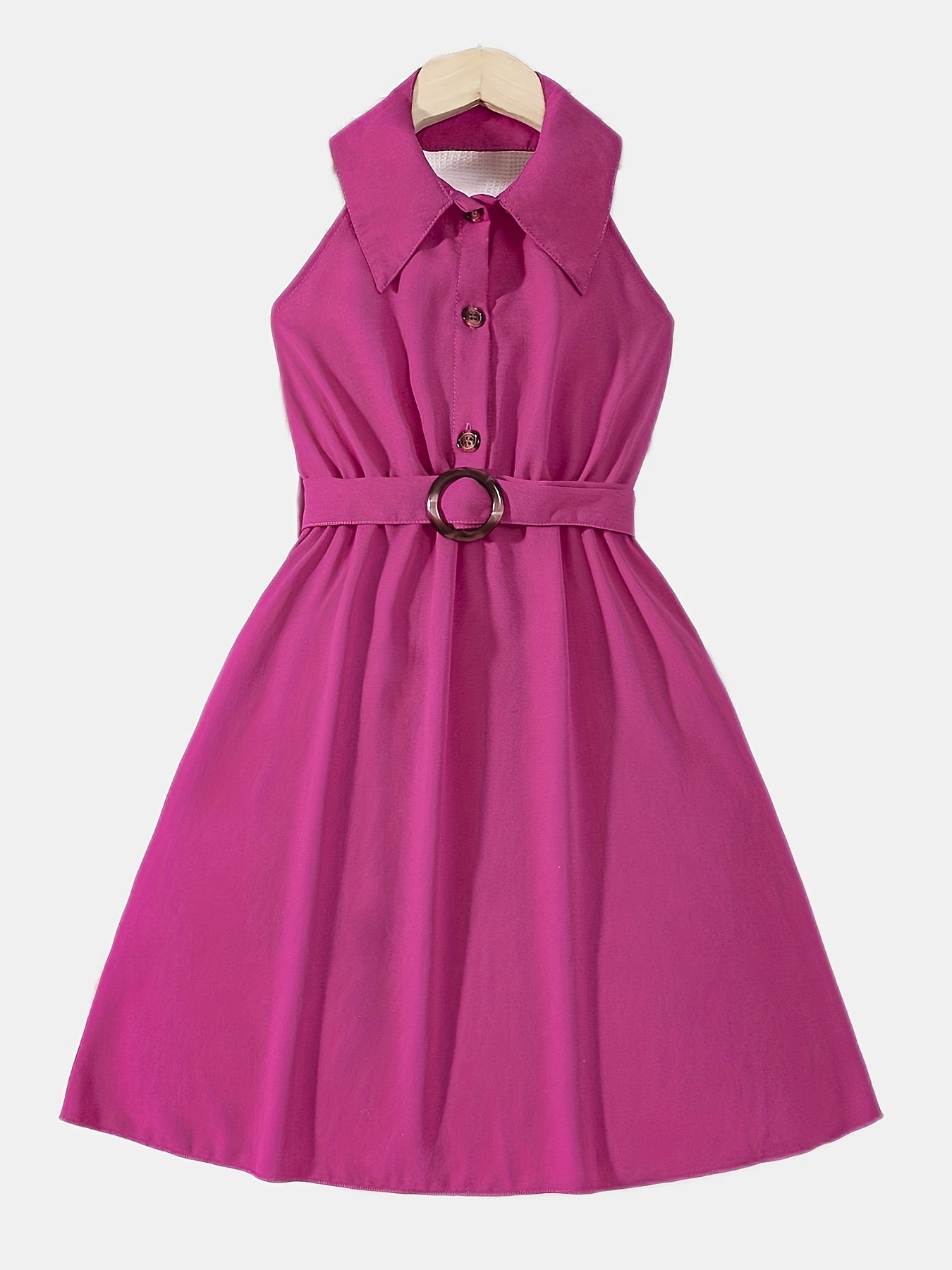 Girls Halter Neck Backless Dress With Belt For Party Vacation