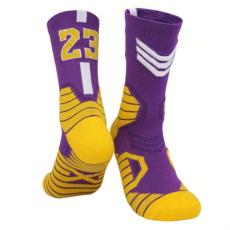 Men's Thick Mid Calf Basketball Socks - Non-slip Sports Sweat Absorption