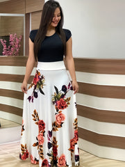 Floral Print Maxi Dress Short Sleeve Crew Neck