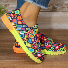 Women's Geometric Pattern Sports Shoes Lace up Low Flat Walking Shoes