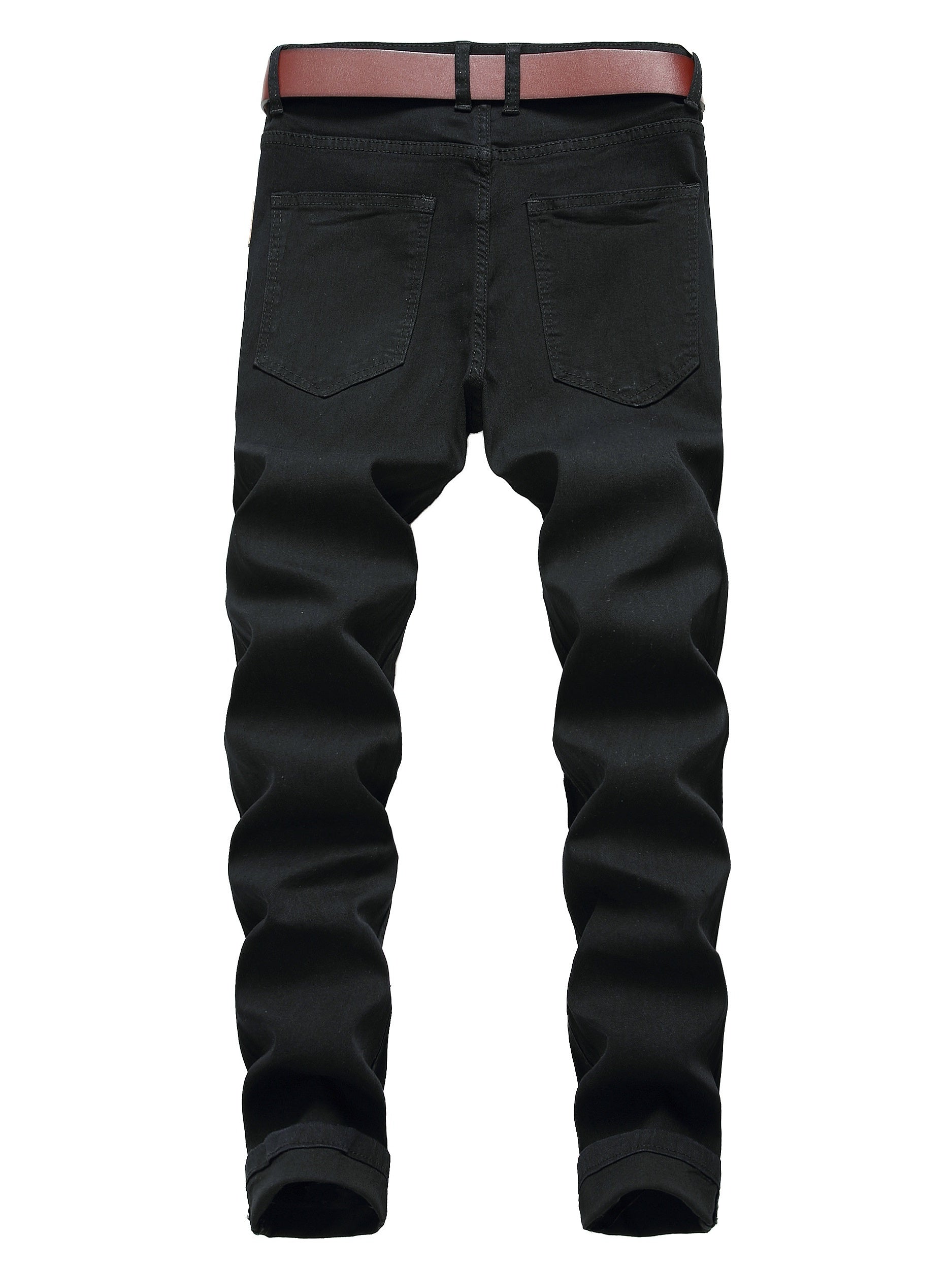 Mens Ripped Straight Denim Jeans Regular Wash With Pockets
