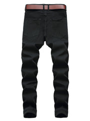 Mens Ripped Straight Denim Jeans Regular Wash With Pockets