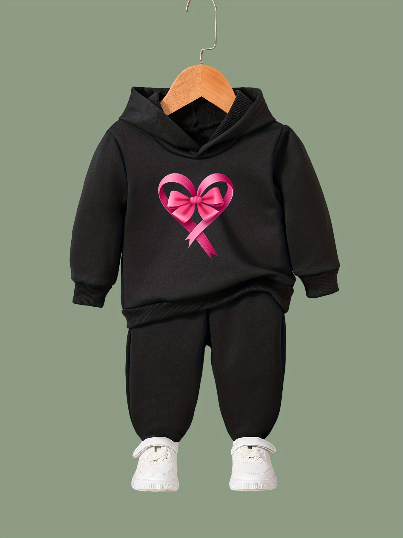 OERYUI Kids Breathable Activewear Set Heart Bow Print Hoodies Pants Set