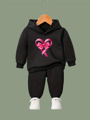 OERYUI Kids Breathable Activewear Set Heart Bow Print Hoodies Pants Set