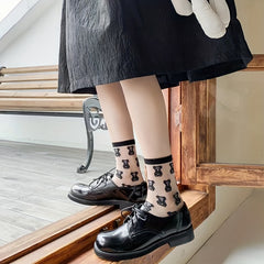 Cartoon Bear Print Sheer Mesh Socks Women's Stockings