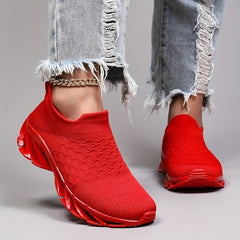 Women's Solid Textured Knit Blade Running Shoes Lightweight Slip on Sneakers