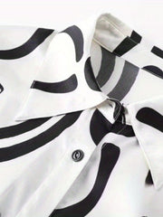 Graffiti Print Button Up Blouse Long Sleeve