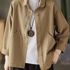 Button Front Collar Jacket Solid Outerwear Women's Clothing