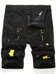 Men's Spray Painted Ripped Denim Shorts