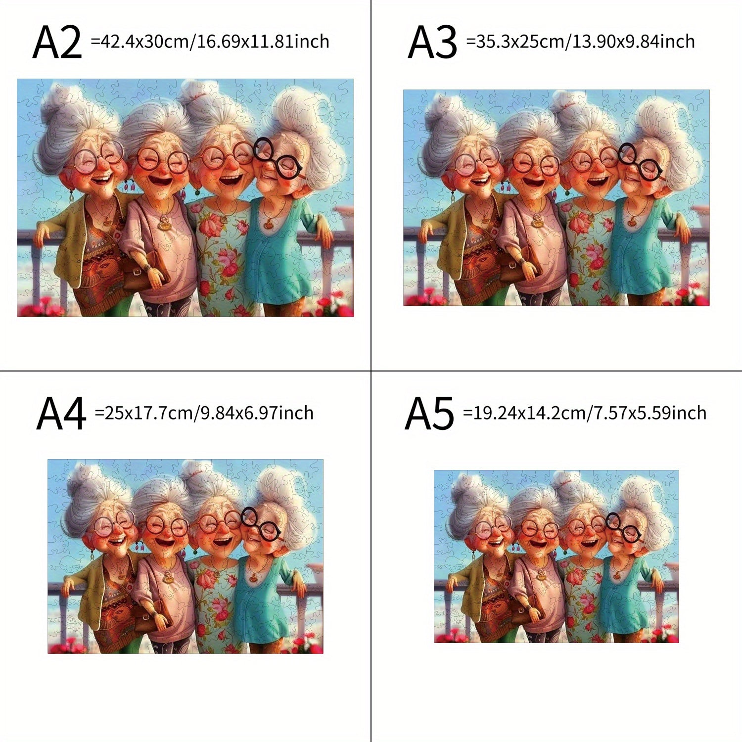 Wooden Puzzle - 4 Grandmas Traveling - Ideal for Birthday Gifts