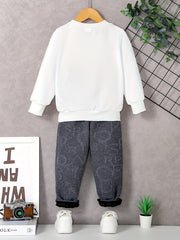 Bear Jacquard Boy's 2pcs Sweatshirt & Sweatpants Set Spring Fall