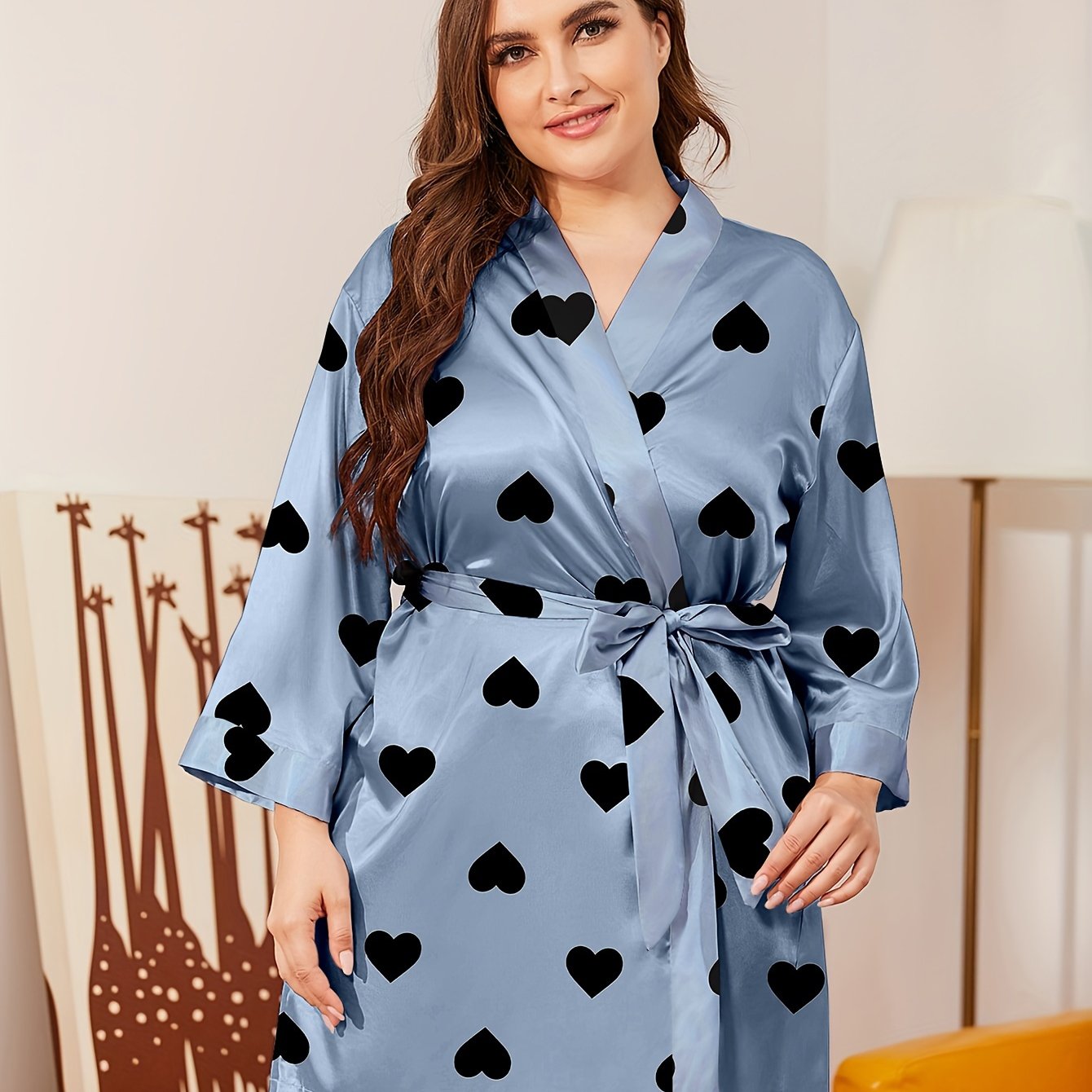 Heart Pattern Nightgown Cooling Fabric Robe