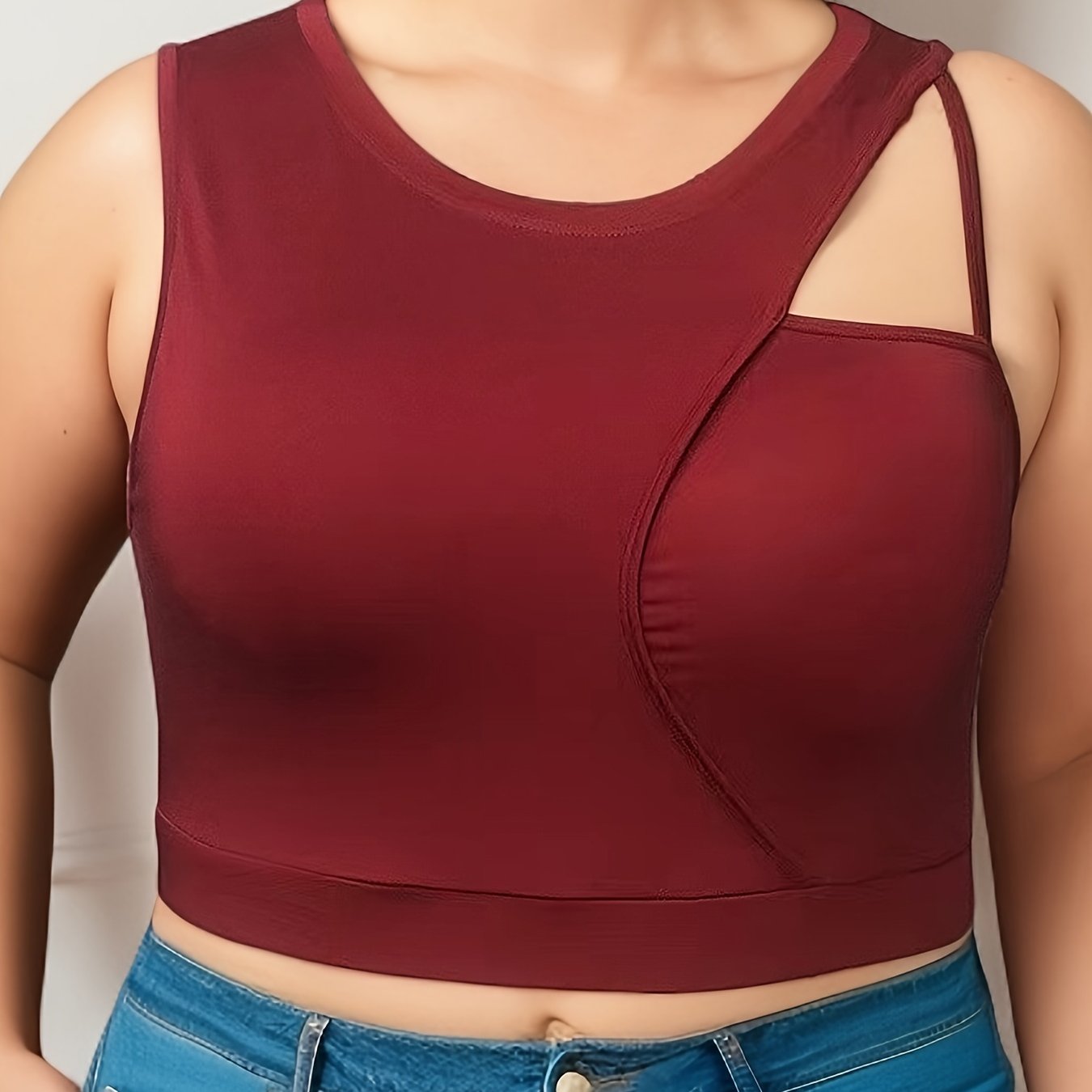 Sports Bra Women's Plus Solid Cut Out Round Neck Fitness Bra