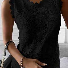 Lace Tank Top Sleeveless Crew Neck Summer Tee