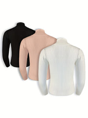 3 Pack Plus Size Ribbed Sweater Set High Neck Jumper