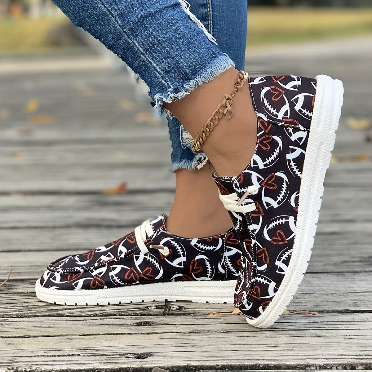 Women's Skate Shoes with Football and Heart Patterns