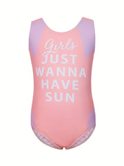 Girls Mermaid Print One piece Swimsuit Backless Colorblock Sports Swimsuit