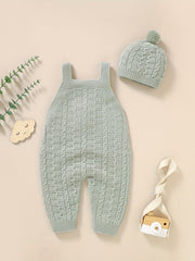 Baby Knitted Suspenders Romper & Hat Set