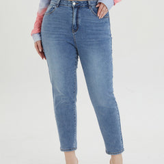 Women's Plus Washed Button Fly High Rise Stretch Jeans
