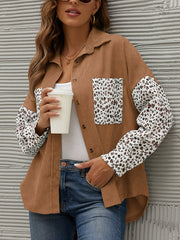 Leopard Print Button Down Coat Lapel Long Sleeve Outerwear