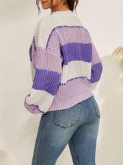 Striped Print Knit Sweater Casual Crew Neck Long Sleeve Pullover