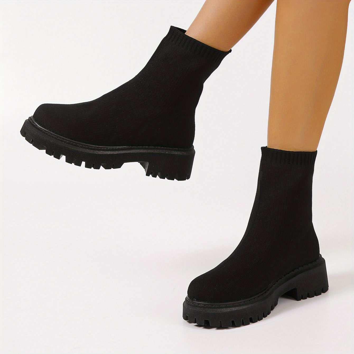 Women's Chunky Heel Boots Flying Woven Short Boots Slip On Boots